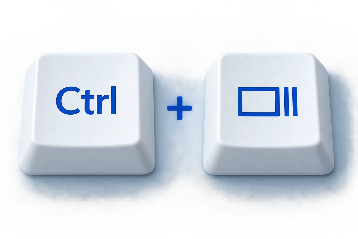 Ctrl key and Show windows key with a rectangle and two vertical lines